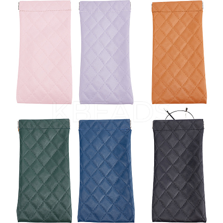 6Pcs 6 Colors Rectangle with Rhombus Pattern PU Imitation Leather Eyeglasses Pouch AJEW-CP0005-57-1