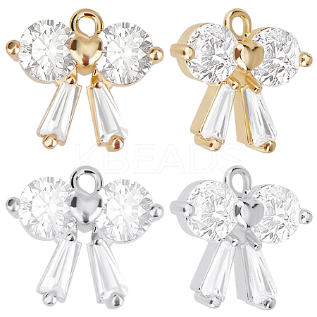 12Pcs 2 Colors Brass with Clear Cubic Zirconia Charms ZIRC-BBC0002-64-1