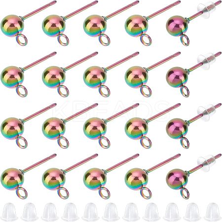 50Pcs Rainbow Color Stainless Steel Stud Earring Findings STAS-UN0037-07A-1