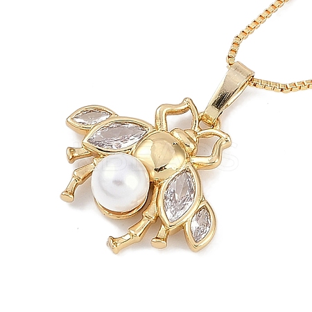 Rack Plating Brass Clear Cubic Zirconia Bee Pendant Box Chain Necklaces NJEW-P317-05G-1