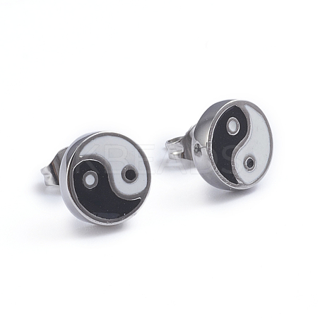 Feng Shui 304 Stainless Steel Stud Earrings EJEW-L248-047P-1