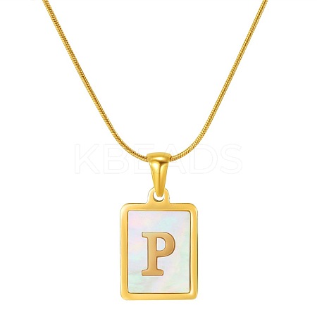 Stainless Steel Snake Bone Chain Alphabet Necklace with Shell Pendant WD3660-16-1