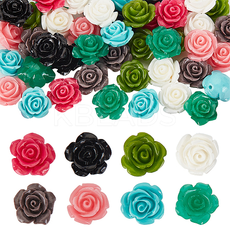 64Pcs 8 Colors Synthetic Coral 3D Flower Rose Beads CORA-GA0001-02-1
