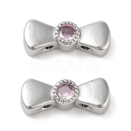 Brass Pave Pink Cubic Zirconia Bowknot Multi-Strand Links KK-B102-37B-01P-1