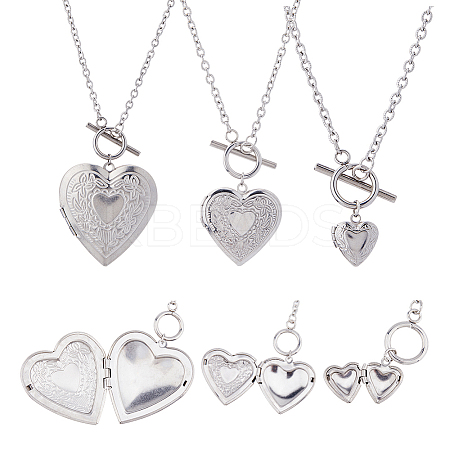 9Pcs 3 Styles 304 Stainless Steel Textured Cable Chain Necklaces NJEW-HS00004-1