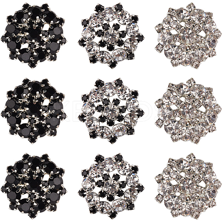 12Pcs 3 Colors 1-Hole Alloy Rhinestone Shank Buttons BUTT-GF0003-64-1