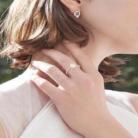 1Pc Brass & Cat's Eye Finger Rings for Women RJEW-LP0010-06G-1