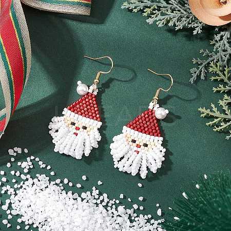 Glass Seed Beads Santa Claus Dangle Earrings EJEW-MZ00508-1