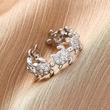 Brass Micro Pave Clear Cubic Zirconia Cuff Rings for Women RJEW-G345-01P-1