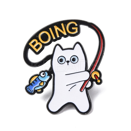 Fishing White Cat Enamel Pins JEWB-L024-01EB-03-1