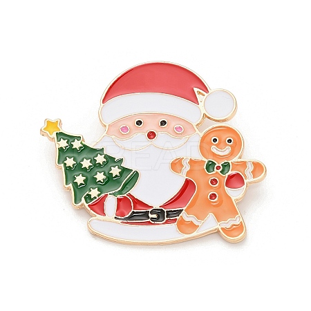 Santa Claus with Christmas Tree & Gingerbread Man Enamel Pins JEWB-H033-07A-KCG-1