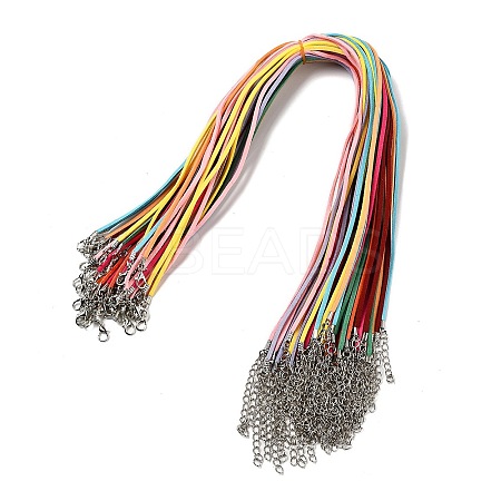 Flat Faux Suede Cord Necklace Making with Alloy Lobster Claw Clasps and Iron End Chains NJEW-Q031-02A-1