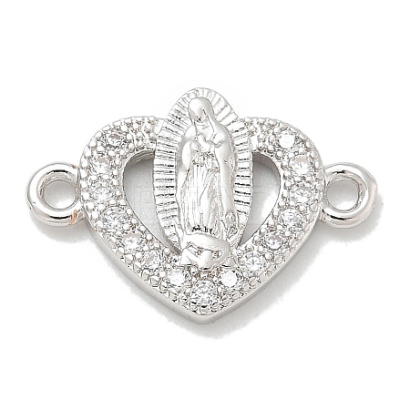 Rack Plating Brass Micro Pave Clear Cubic Zirconia Religion Heart Virgin Mary Connector Charms KK-L224-099P-04-1