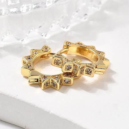 Clear Cubic Zirconia Sun Shape Hoop Earrings LS-EJEW-P199-07G-1
