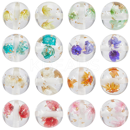 32Pcs 8 Styles Transparent Resin Inner Dried Flower Beads RESI-SC0005-63-1