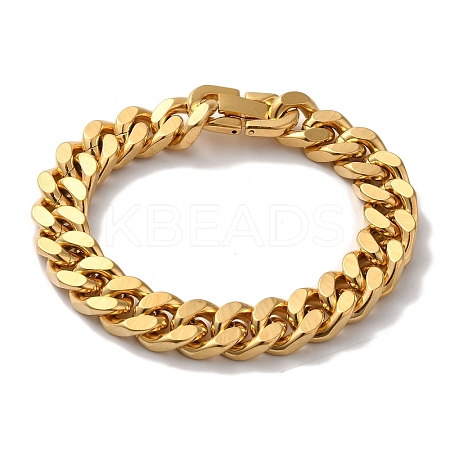 PVD Vacuum Plating 201 Stainless Steel Cuban Link Chain Bracelets for Women Men BJEW-H612-02G-1