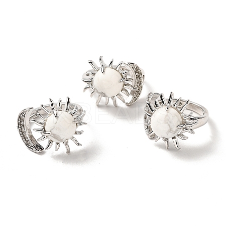 Natural Howlite Sun & Moon Open Cuff Rings RJEW-K241-01P-05-1