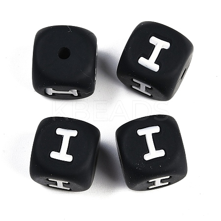 20Pcs Black Cube Letter Silicone Beads 12x12x12mm Square Dice Alphabet Beads with 2mm Hole Spacer Loose Letter Beads for Bracelet Necklace Jewelry Making JX433I-1