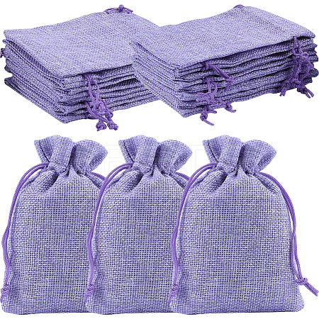 Polyester Imitation Burlap Packing Pouches Drawstring Bags ABAG-BBC0001-02B-03-1
