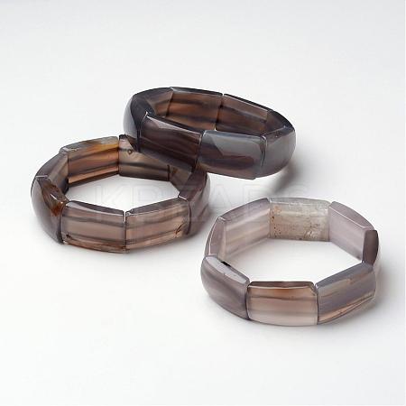 Natural Grey Agate Beaded Stretch Bracelets BJEW-G504-07-1