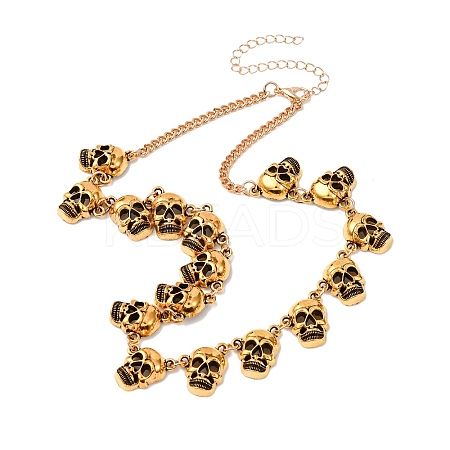 Halloween Skull Alloy Bib Necklaces for Women NJEW-A061-01AG-1