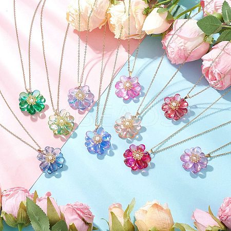 Glass Pendant Necklaces NJEW-MZ00112-1