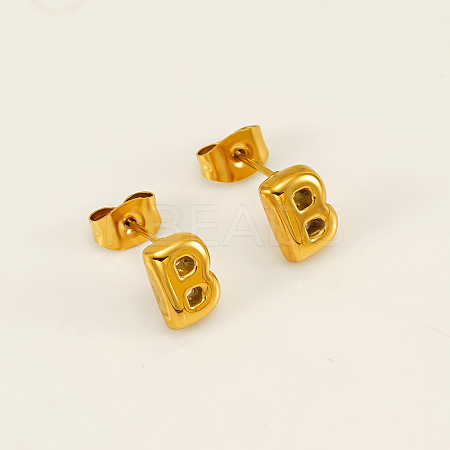Chunk Letter 304 Stainless Steel Stud Earrings for Women LS-EJEW-G386-01B-G-1