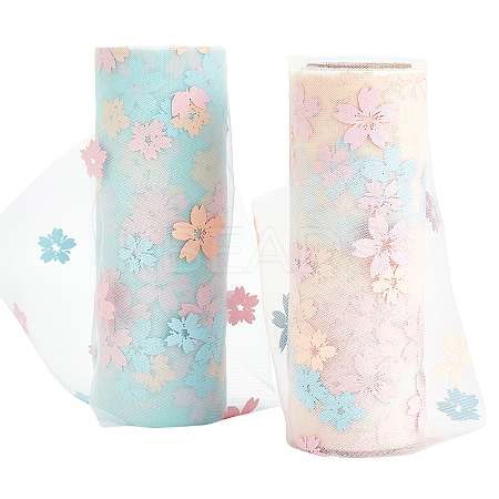 2 Rolls 2 Colors Sakura Printed Chinlon Tulle Rolls DIY-BC0002-79-1