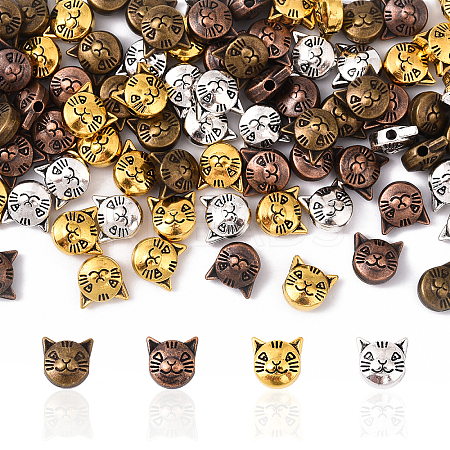 80Pcs 4 Colors Tibetan Style Alloy Kitten Beads TIBEP-YW0002-20-1