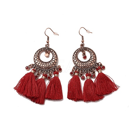 Rhinestone Donut with Tassels Dangle Earrings LS-EJEW-E267-03RC-1