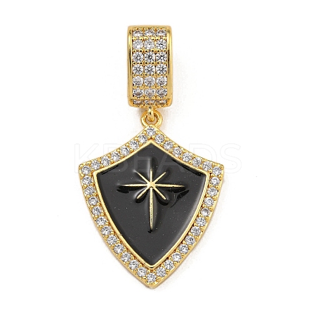 Rack Plating Brass Micro Pave Clear Cubic Zirconia North Star European Dangle Charms KK-U035-17G-01-1
