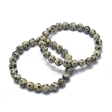 Natural Dalmatian Jasper Bead Stretch Bracelets BJEW-K212-A-014-1