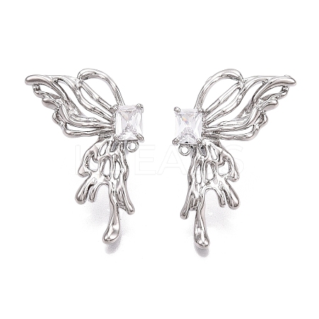 Brass Pave Clear Cubic Zirconia Butterfly Stud Earring Findings KK-N232-450P-1