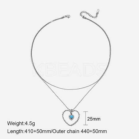 304 Stainless Steel with Synthetic Turquoise Double Layer Necklaces FS-WG7985A-22-1