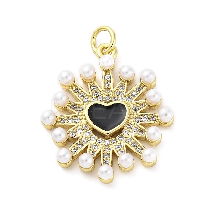 Brass Micro Pave Cubic Zirconia Enamel ABS Imitation Pearl Pendants KK-D325-22G-01-1