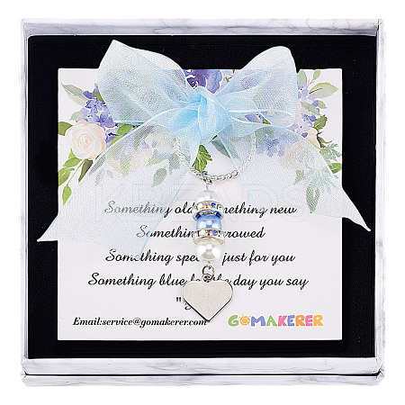 Heart Glass & Stainless Steel Bride Bouquet Pendant Decoration HJEW-GO00081-05-1