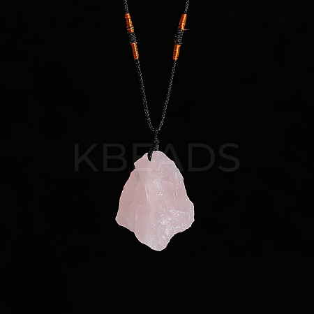 Natural Raw Rose Quartz Nugget Pendant Necklaces PW-WG79580-03-1