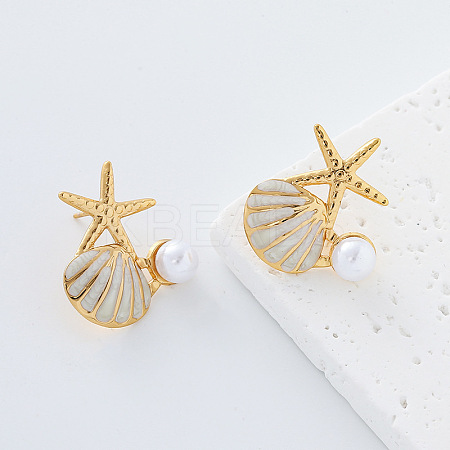 Ocean Theme 304 Stainless Steel Enamel Stud Earrings for Women MF2058-4-1