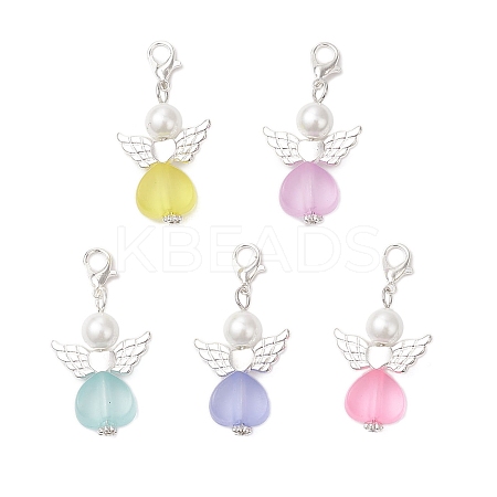 Heart Angel Acrylic & Glass Pendant Decorations HJEW-JM03557-1