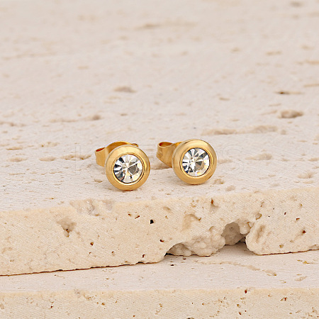 Flat Round 304 Stainless Steel Pave Clear Cubic Zirconia Stud Earrings FS-WG23E56-03-1