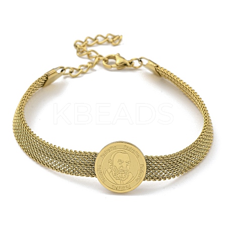PVD Vacuum Plating 202 Stainless Steel Flat Round Link Chain Bracelets BJEW-M317-04G-1