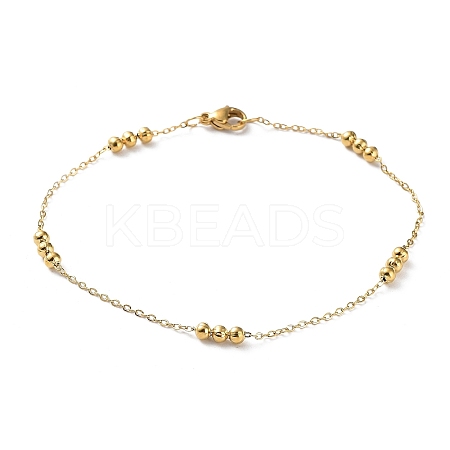304 Stainless Steel Round Beaded Link Chain Bracelets for Women BJEW-D033-01G-1