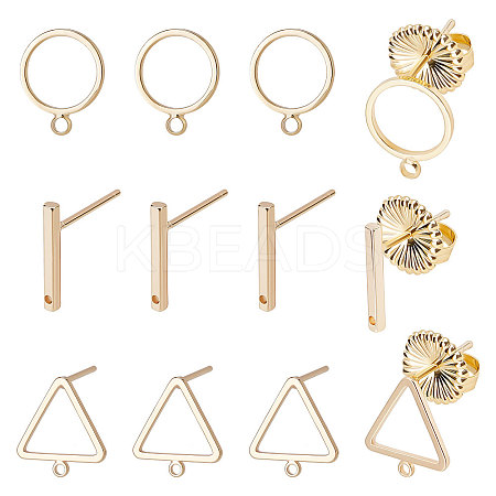 Beebeecraft 12Pcs 3 Style Brass Stud Earring Findings with Loop DIY-BBC0001-03-1