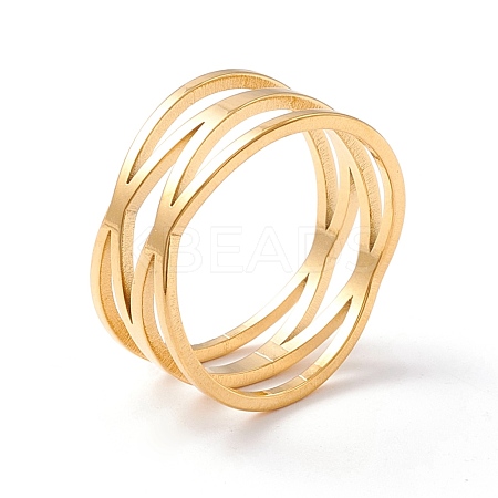 Criss Cross 304 Stainless Steel Finger Ring for Women  RJEW-B035-03G-1
