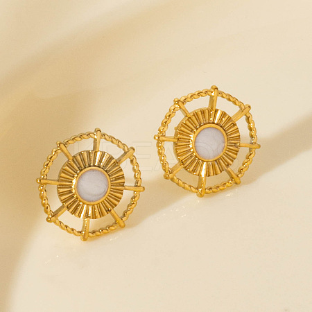 Vintage French Style 304 Stainless Steel Sun Stud Earrings BK1028-2-1