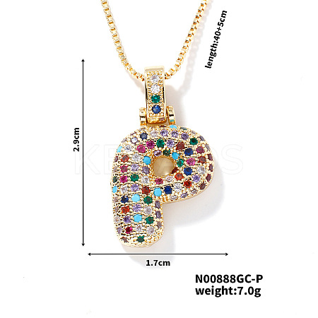 Brass Pave Colorful Cubic Zirconia Letter Pendant Box Chain Necklaces NU0575-16-1