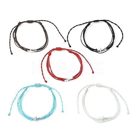 5Pcs 5 Colors Waxed Polyester Cords Multi-strand Bracelets Set BJEW-JB09632-S-1
