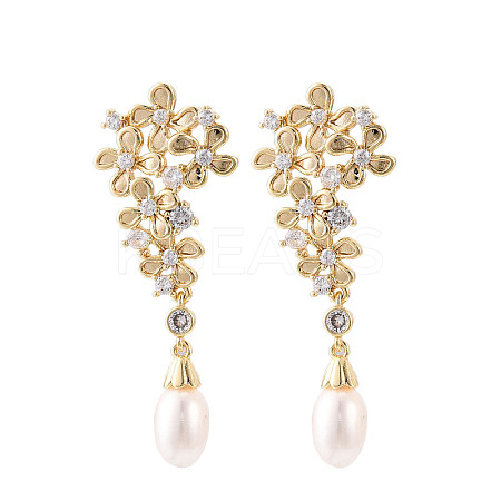 Brass Micro Pave Clear Cubic Zirconia Stud Earrings EJEW-N056-02G-1