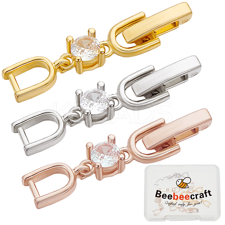 9Pcs 3 Colors Brass with Cubic Zirconia Fold Over Clasps ZIRC-BBC0002-68-1