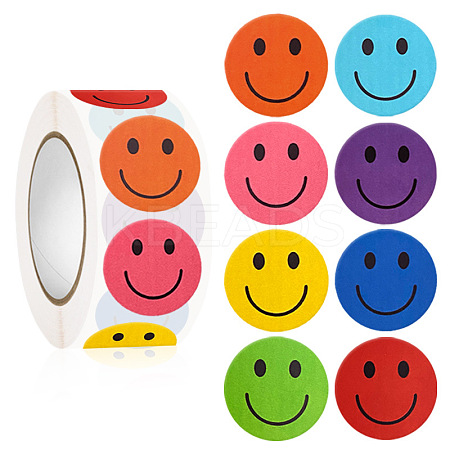 Round Dot Paper Self-adhesive Smiling Face Reward Stickers PW-WG51572-01-1